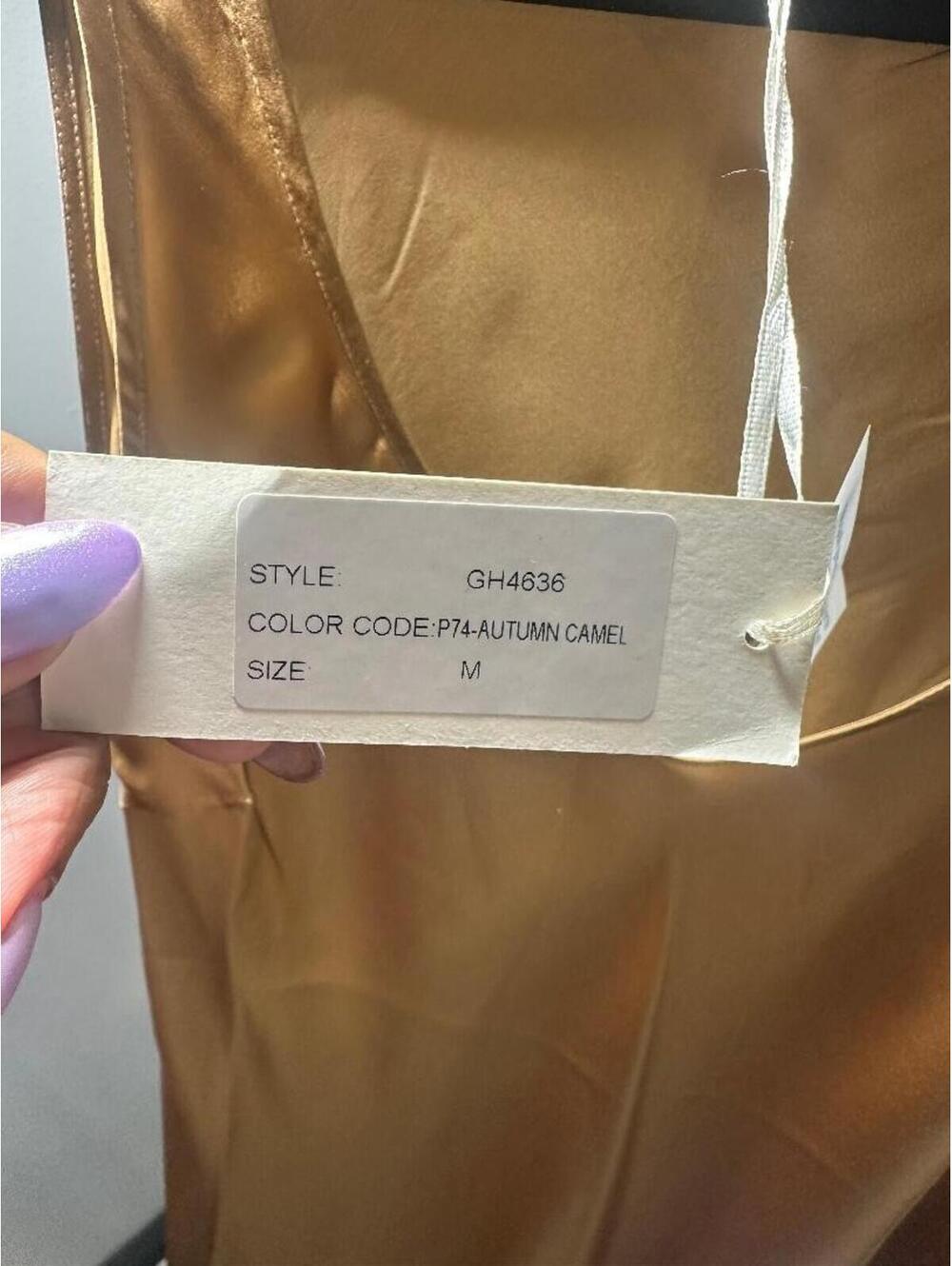 Gold Hawk Silk Slip Dress M Autumn Camel Bias Cut Lace Trim Designer NWT - Picture 4 of 7